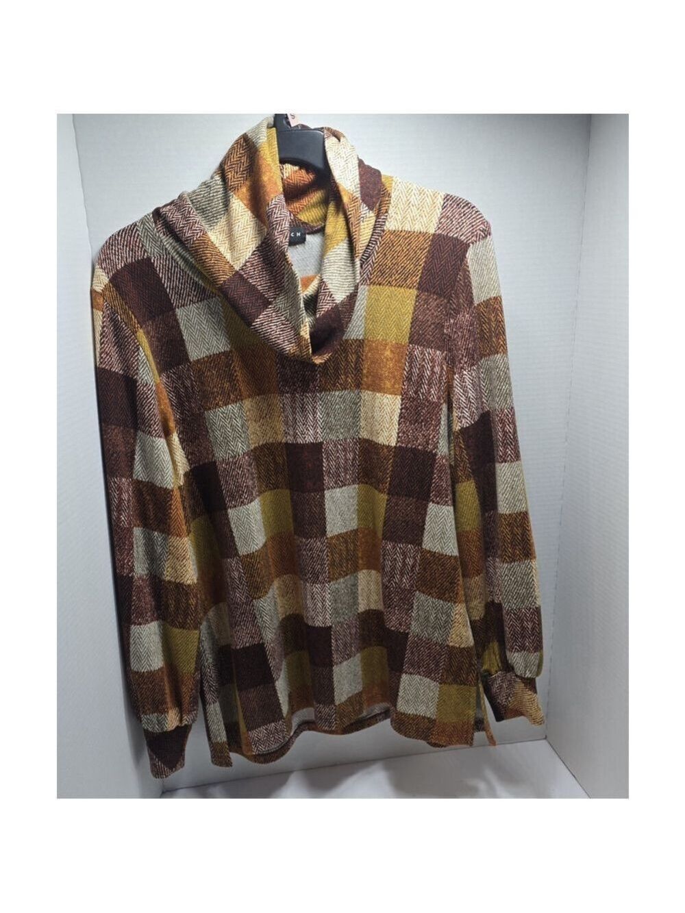 N Touch Women's Long Sleeve Blouse With Cowl Neck Small Warm Tones